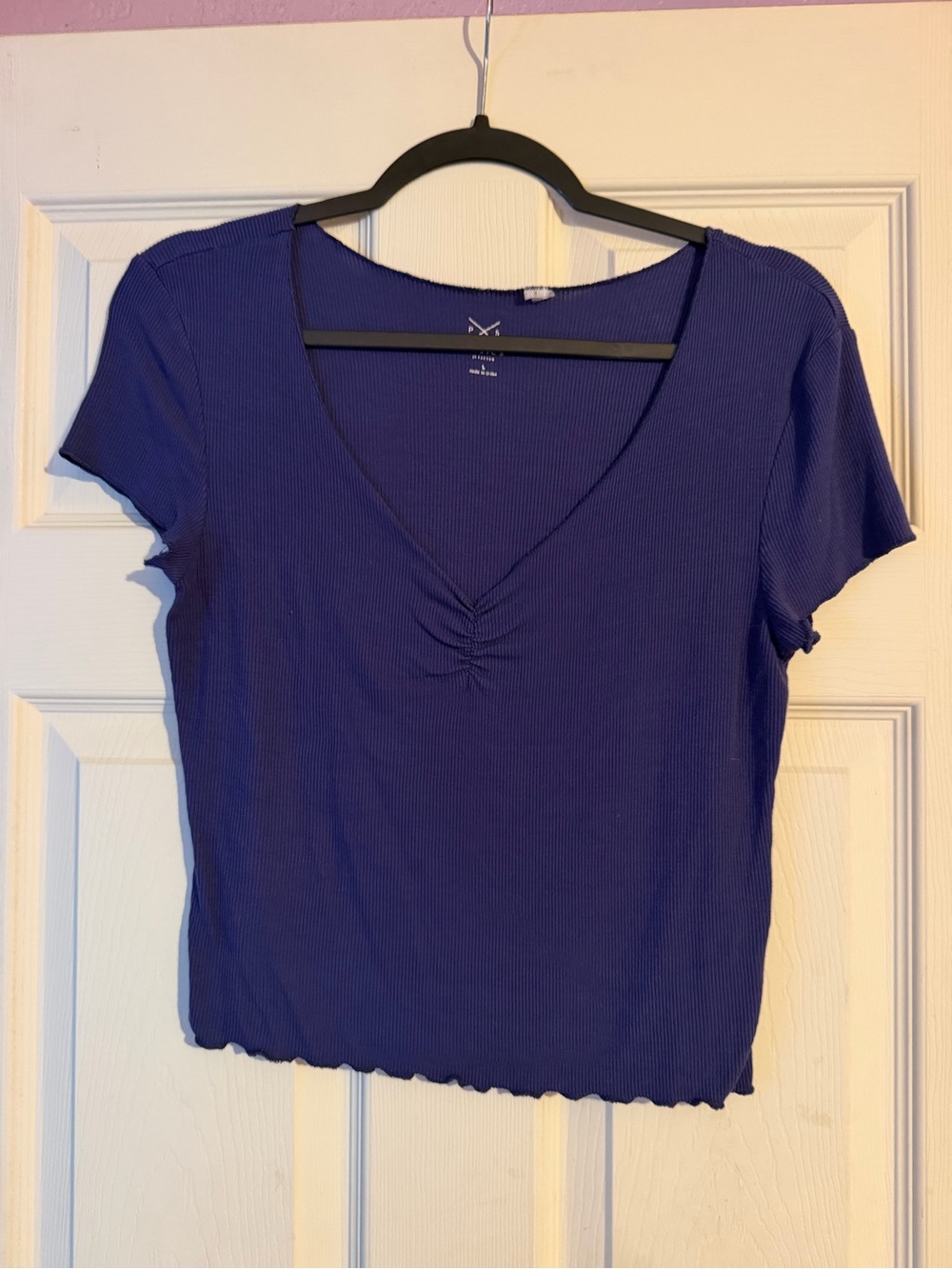 PacSun Ribbed V-Neck Short Sleeve Top - Royal Blue